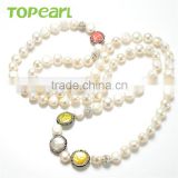 Topearl Jewelry White Freshwater Bread Pearls Multicolor Coin Beads Clay Rhinestones Necklace Shop for Sale FN494