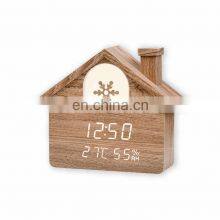 Hot Sale Modern Eco-friendly Creative Mute Home Decoration House Shape Wooden Led Alarm Clock With Light thumbnail-3