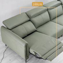 New Straight-Row Three-Seat Leather Sofa Villa Living Room Large-Sized Italian Minimalist Style Functional Sofa Combination thumbnail-5