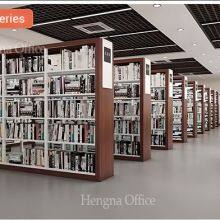 Double-Sided Library Bookshelf 5-Tier Metal Frame With Wooden Side Panels for Office School Storage thumbnail-3