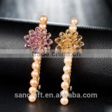 Hot sell grace design Austrian crystal natural pearl two colors flower hair clip