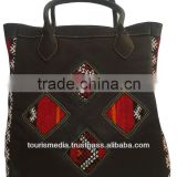 Wholesale handmade Moroccan kilim tote bags genuine leather handwoven kilim handbag ref010