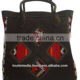 Wholesale handmade Moroccan kilim tote bags genuine leather handwoven kilim handbag ref010