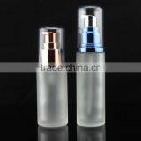 Frosted Cosmetic Glass Bottle With Aluminum Pump in Stock thumbnail-4
