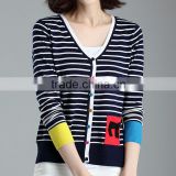 Fashion classic design pop color autumn stripe cardigan sweater for women 2015
