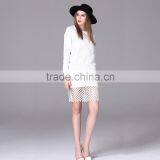 New 2016 Woman OL Casual Suits Female Long Sleeve Blouse Short Skirt Two-Pieces Set Hollowed Lace Patched thumbnail-3