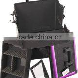 Black Makeup Pro Rolling Trolley Case- Purple Trim, Large Storage & Tray thumbnail-3