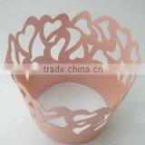 Wholesale Colored Pink Cute Heart Flower Cupcake Wraps Pearl Paper Laser Cutting Hollow Out Cupcake Decorations