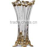 Hand Engraved Double Hourse Footed Bronze Mounted Vase, Ornate Crackle Crystal Flower Vase With Brass Base thumbnail-3