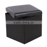 15" Cube Faux Leather Folding Storage Ottoman Black Foot Rest Stool Footrest thumbnail-2