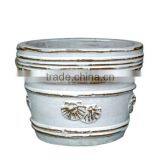 Ceramic Planter, Vintage Stucco With Leaf Relief thumbnail-1