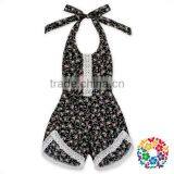 Eco-friendly Cotton Black Yellow Lace Sunflowers Halter Bubble Rompers thumbnail-5