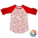 Hot Selling Love Words Ruffle Raglan Shirt 3/4 Sleeve Valentines Clothing Custom T Shirt Printing thumbnail-2