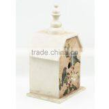 Beautiful Painted Fower White Tower Top Shape Wood Crafts Feeding Station Bird House thumbnail-2