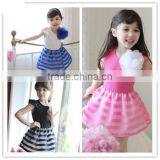 2015 Summer Girls Dress Girls Cute Princess Stripe Dress 3D Flower Boutique Party Costume Children Clothes Dress for Girl thumbnail-1