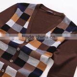 100% Fine Wool Men's Brown Pattern Knitwear Cardigan thumbnail-3