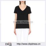 Wholesale Women Black Short Sleeve V-neck Marl Finish Cotton Jersey T-shirt(DQE0157T) thumbnail-1