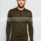 Hot Sale Custom Logo Long Sleeve Button Placket Green Men's Cotton/Spandex 200gsm Casual Slim Fit Plus Size Plain Polo Tshirt thumbnail-1