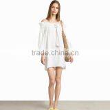 HAODUOYI Sexy Soil White Off Shoulder Women Dress Long Sleeve Sashes Wire Loop Ruffles Ladies Mini Vestidos for Wholesale thumbnail-4