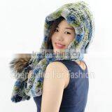 CX-C-242Q Genuine Rex Rabbit Fur Knitted Girls Fashion Winter Hat thumbnail-2