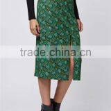 New Arrival Customized 95% Rayon 5% Spandex Floral Split Front Midi Skirts Green Split Floral Skirts thumbnail-4