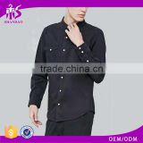 2017 Guangzhou Shandao Autumn New Arrivals Men Casual Black Long Sleeve Wiith Two Pocket Button Up Cotton Casual Shirt