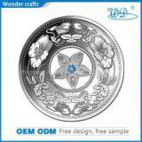 Wholesale Personalised Gift Purple Jewel Diamond Stone Mosaic Engraved Silver Coin