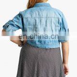China OEM Plus Size Clothes Crop Length Denim Jacket Woman thumbnail-3