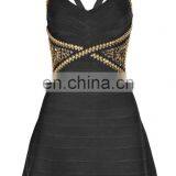 Wholesale Fashion Women Sexy Bandage Dress With Flared Skirt Black Stretch Embellished Cheap Rayon Bandage Dress thumbnail-2