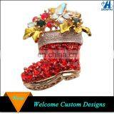 Promotional Items Metal 18K Gold Red Rhinestone Boot Shoe Shaped Brooches