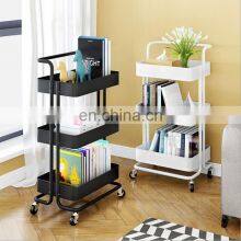 Modern Hot Selling Practical Three Layers Black White Yellow Blue Home Metal Trolley With Wheels for Kitchen Trolley Cart