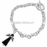 Winged And Genuine Jet Black Crystal Angel Charm Chain Link Bracelet thumbnail-3