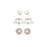 Gold Plated Cut Out Heart Shape Half Cultured Pearl Micro Pave Setting Stud Earring Set thumbnail-1