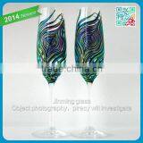 Peacock Feather Wedding Flutes Set of 2 Personalized Hand Painted Glass Champagne Flute thumbnail-1