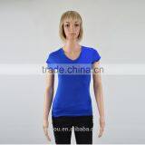 2016 Women's V Neck Pure Color Fitness T-shirts thumbnail-4