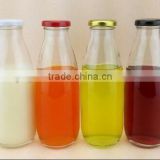 Food Grade Clear Custom made empty glass bulk fresh juice milk beverage bottle with lids wholesale