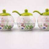 Set Of 3 White Flower Printed Round Ceramic Spice Container Spice Jar With Lid thumbnail-2