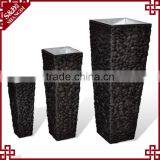 S&D Outdoor Fiberglass Water Hyacinth Hand Woven Black Tall Square Planter Decorative Garden Stone Flower Pot