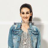China Factory Supply Ripped Denim Jacket Women for Distress Denim Jacket Customization thumbnail-4