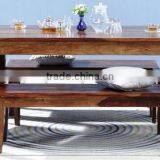 Natural Brown Six Sitter Wooden Dining Set With Dual Bench thumbnail-1