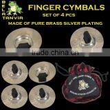 Belly Dance Finger Cymbals / Zills Set of 4 PCs With Pouch Silver Coated thumbnail-1
