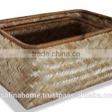 Set of 3 bamboo storage baskets with rattan border