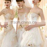 White Champagne Lace Strapless Ball Gown Cathedral/ Royal Train Wedding Dresses thumbnail-3
