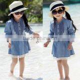 2014 Fashion Lovely Denim Blue Beautiful Lace Princess Dress Cotton Thin Denim Long-sleeve Dress 20009 thumbnail-1
