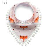 S17222A High Quality Cute Cotton Bandana Baby Bibs With Mini Pom-Pom thumbnail-1