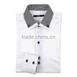 New Men's Contrast Collar Double Collar Button-down Long Sleeve Satin White Dress Shirt With Stitching thumbnail-2
