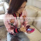 Wholesale Real Sheepskin Baseball Uniform Metallic Pink Leather Jackets thumbnail-5