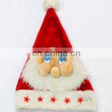 Wholesale High Quality Luxury Plush 3D Cartoon Design LED Flashing Santa Claus Christmas Hat With Light Eyes Nose and Beard thumbnail-3
