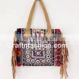 Exclusive Fashionable Women's Leather Fringe Tote Bag- Vintage Banjara Gypsy Tribal Leather Fringe Bag- Ethnic Boho Leather Bag