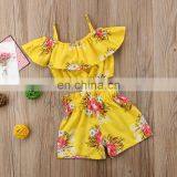 Girl Flowers Print Clothes 3Colors Kids Girls Summer 2pcs Set Strap Tops Shorts Outfits 1-6T thumbnail-5
